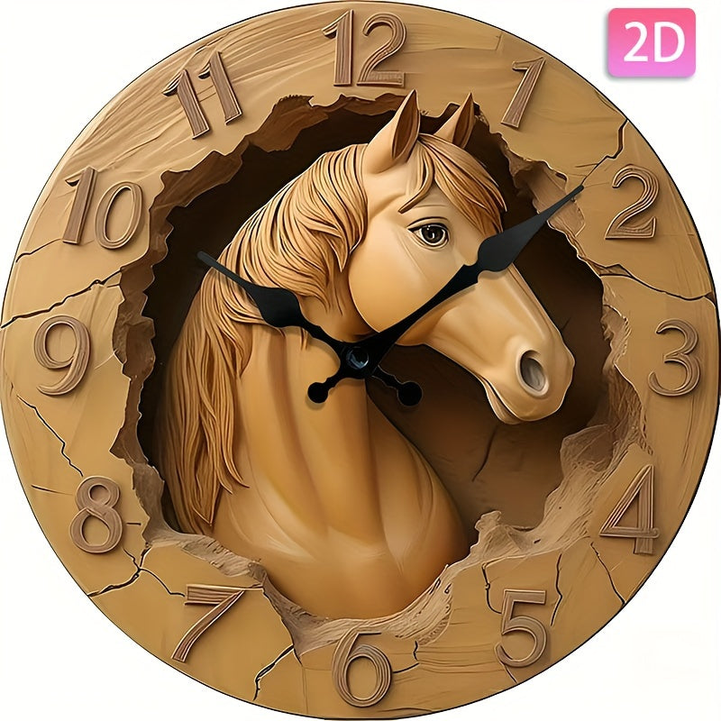 EquineElegance - Orologio da parete silenzioso in legno intagliato