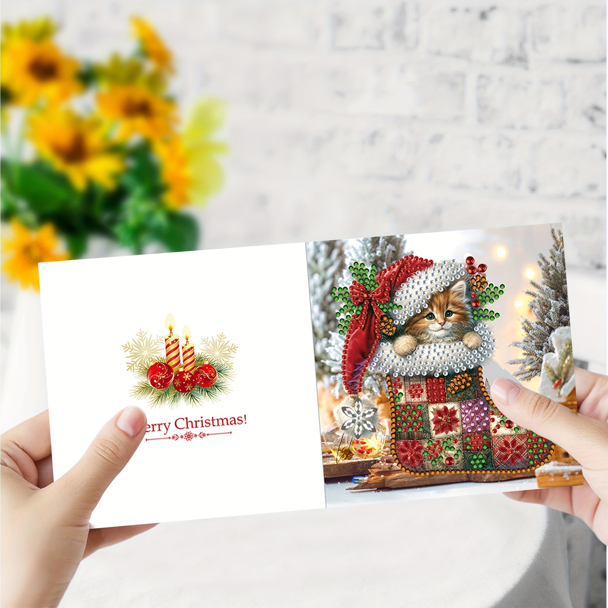 6 Pieces Diamond Painting Greeting Cards Set - Christmas Puppy, Mouse & Kitten Designs