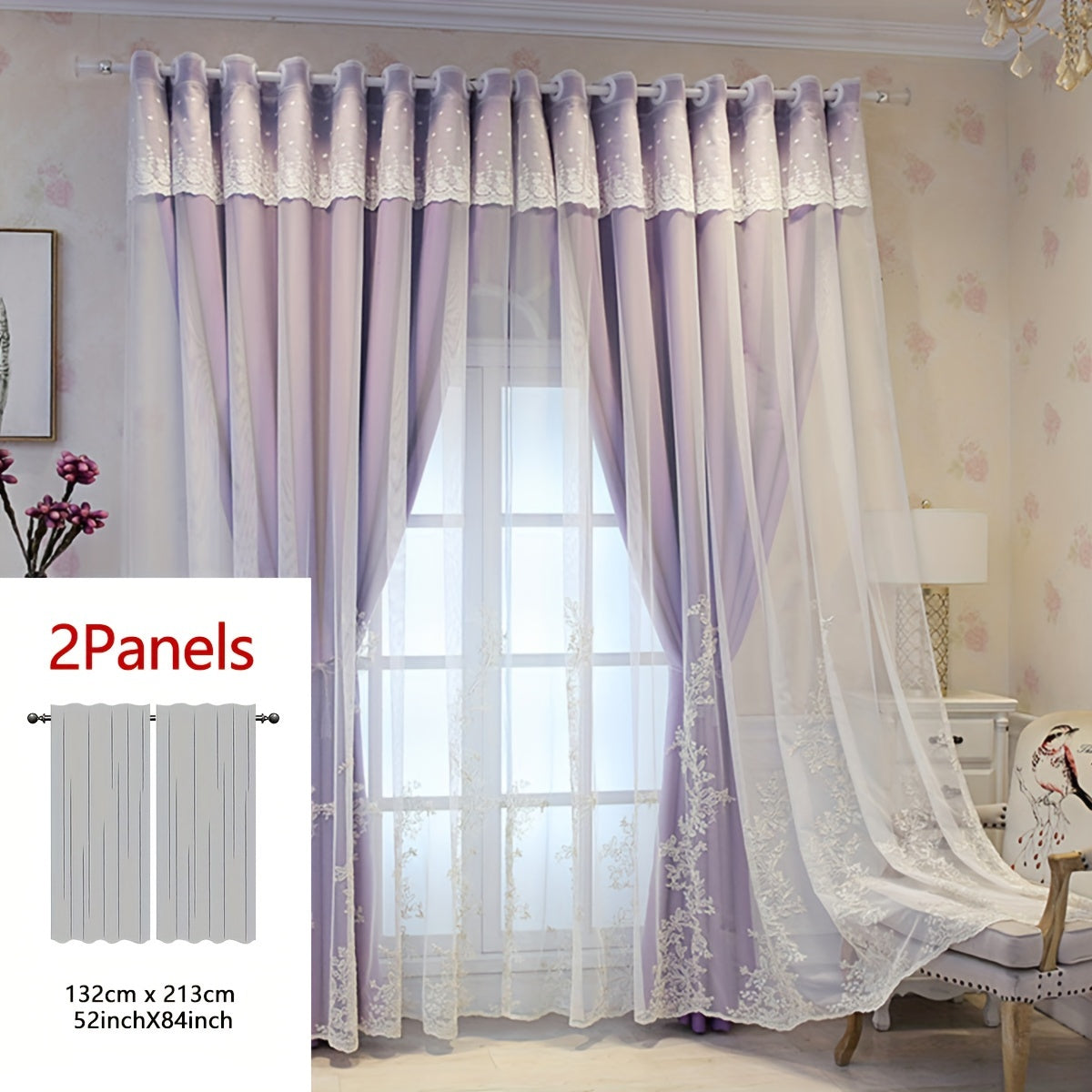 2 Piezas Cortinas Bordadas de Hada Elfo - Paneles de Cortina Translúcidos con Tela Integrada y Anillas