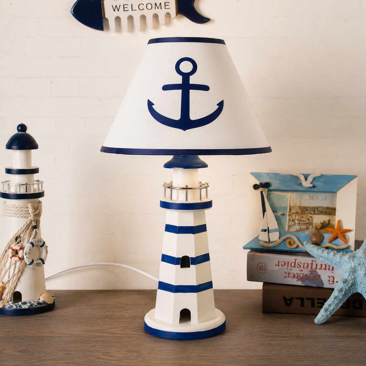 Resin Vuurtoren Bureaulamp - Nautische Kinderbureaulamp met Plug-in Snoer