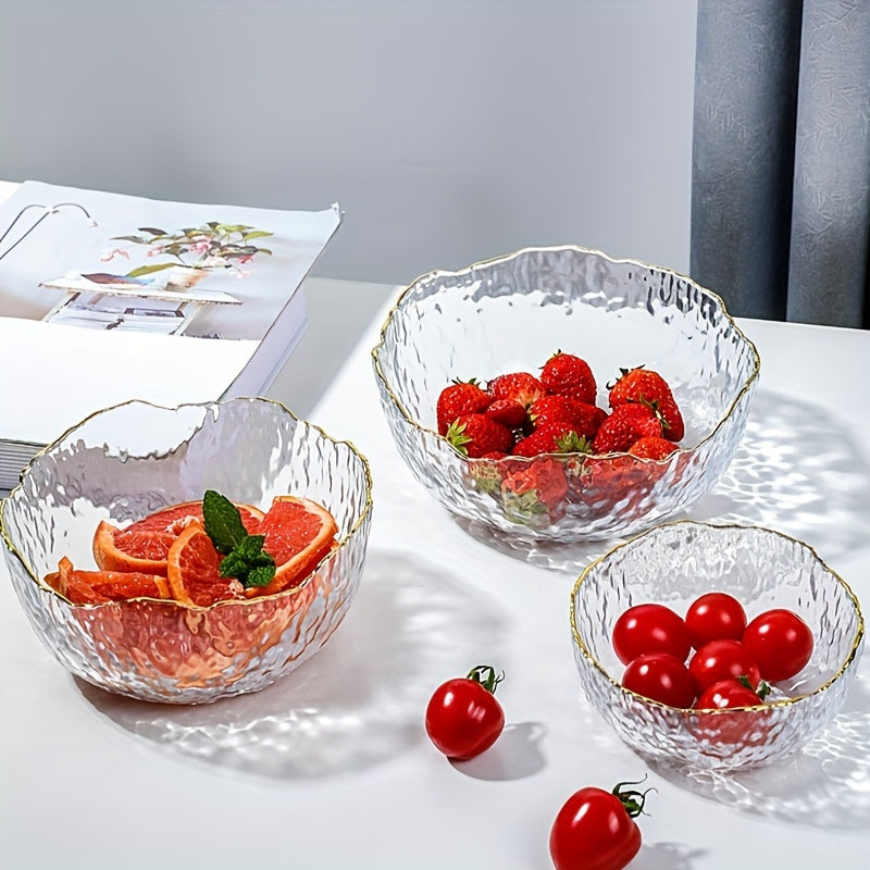 GlasEdge - 3-piece Set Golden Rim Transparent Salad Bowls