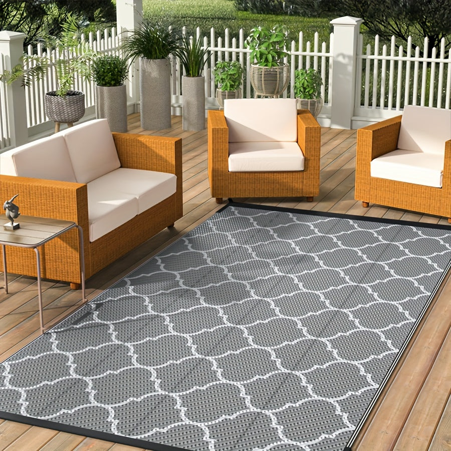 Alfombra exterior reversible impermeable - Perfecta para terraza, camping, autocaravana, picnic, jardín, balcón, porche y playa - Lavable a mano y resistente a manchas, material de PP