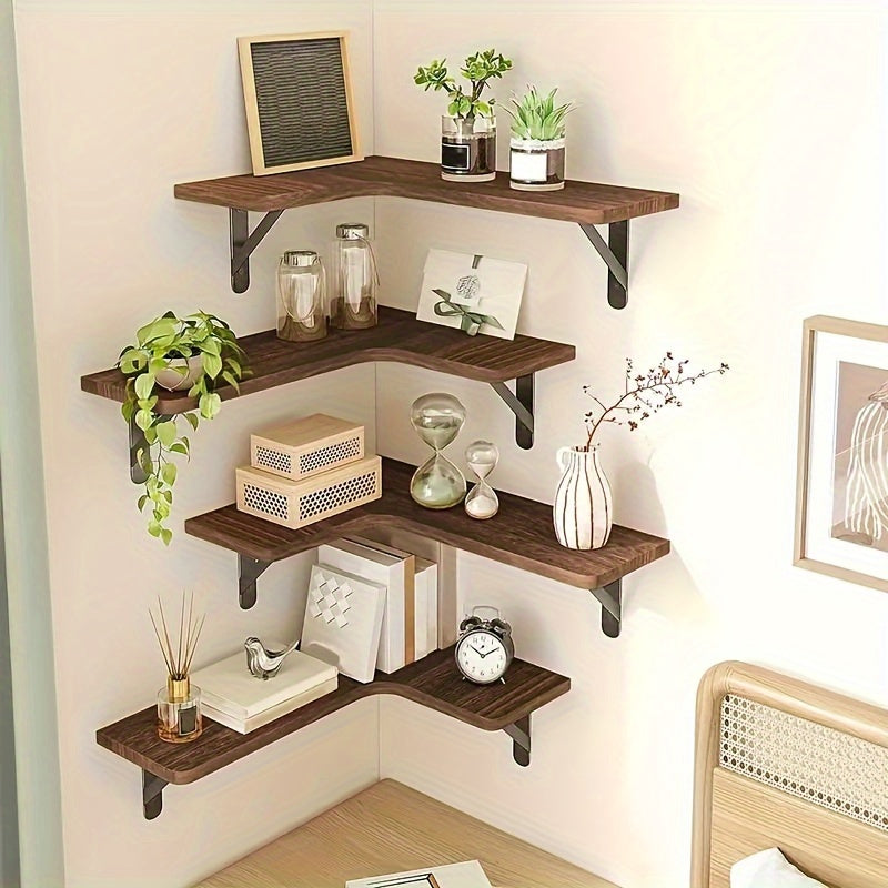 RusticCorner - 3/5 Pieces Floating Corner Shelf - Wooden Wall Decoration and Storage Rack