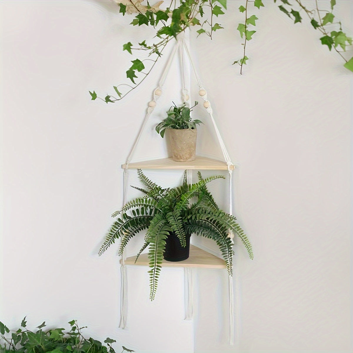 MacrameShelf - Boho Floating Shelves with 2 Layers for Bedroom, Bathroom & Living Room
