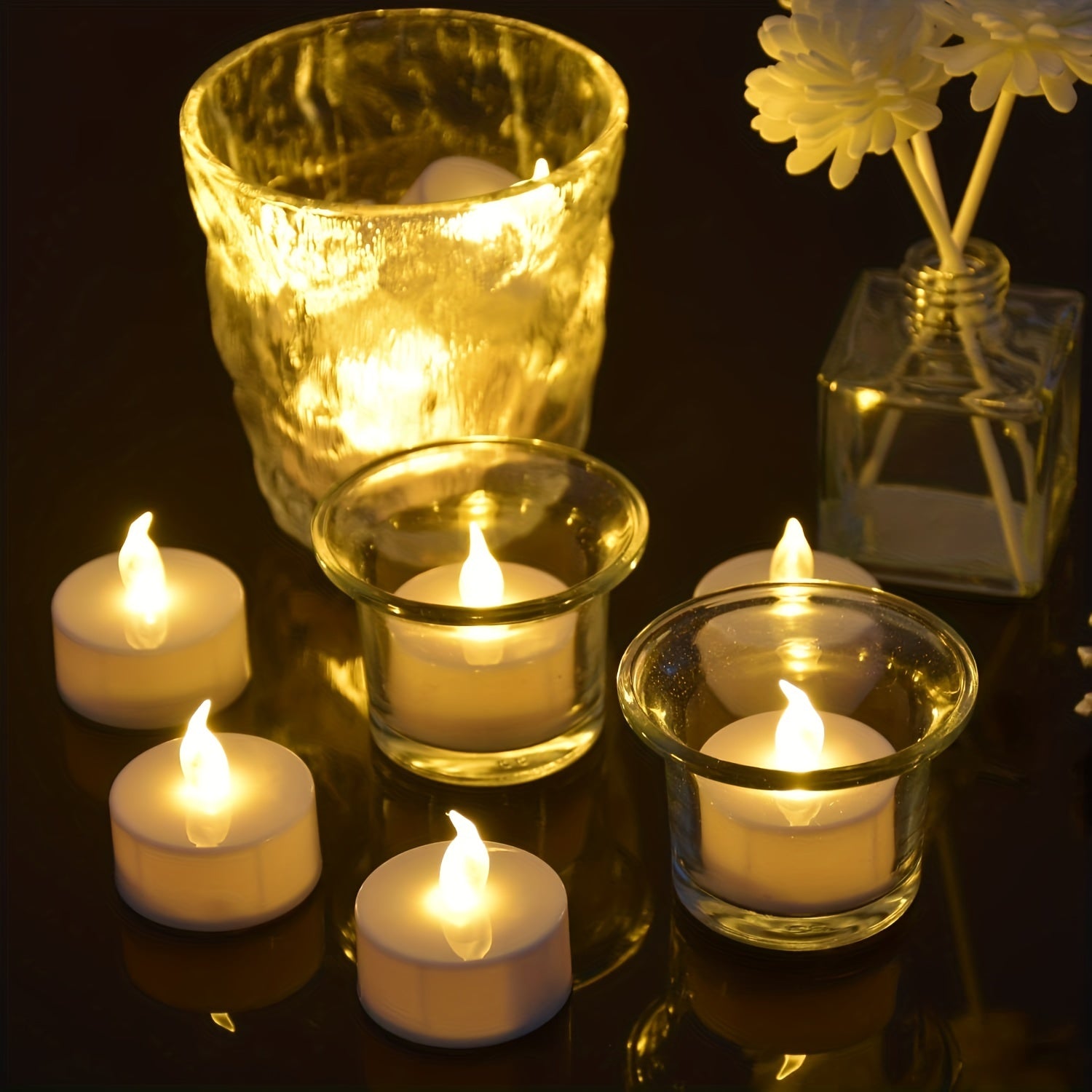 Candele LED per tè - Alimentate a batteria, Giallo caldo, Candele senza fiamma, Luce tremolante per oltre 150 ore (5, 12, 24, 50 pezzi)