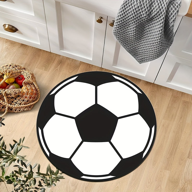 Alfombra Redonda de Diseño de Fútbol – Antideslizante, Lavable a Máquina, Alfombrilla Ligera para Sala de Estar y Dormitorio