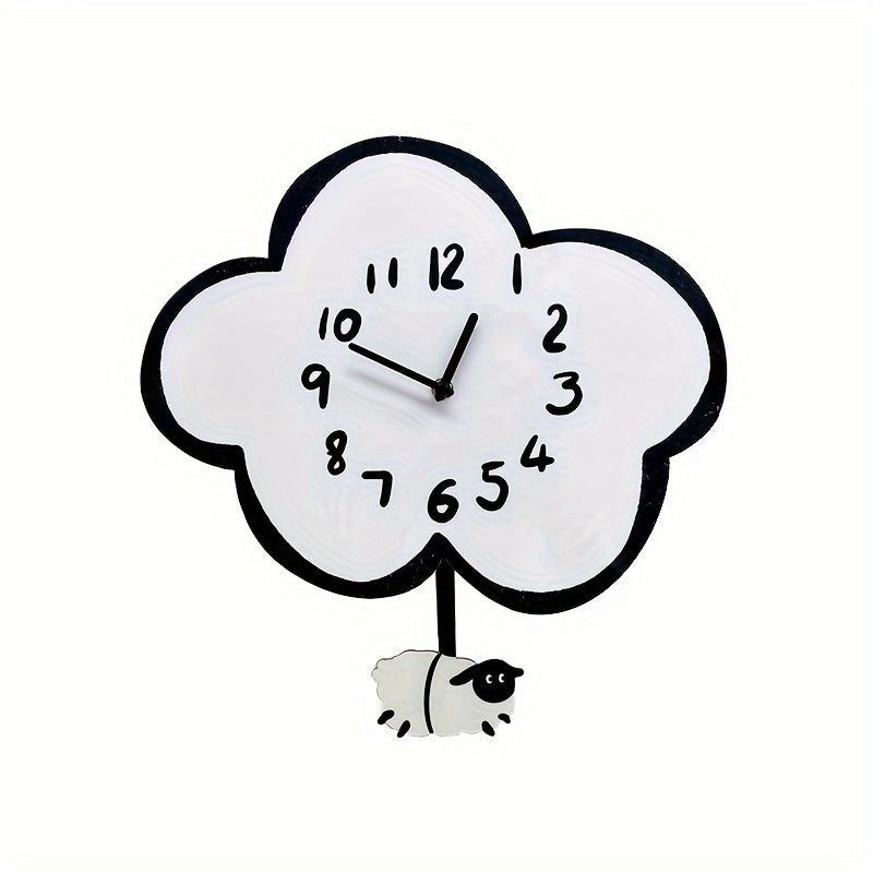 CloudSwing - Cartoon Stille Wandklok met Schommelend Schaap