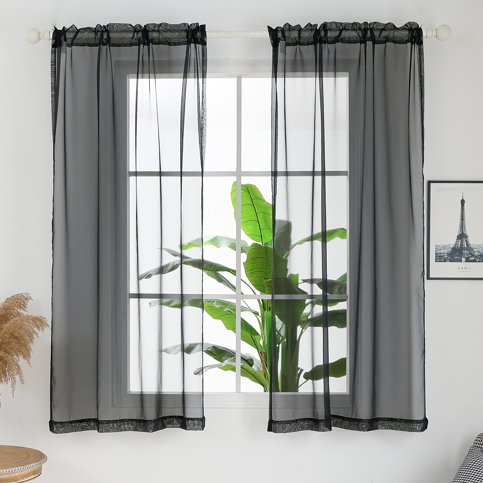Cortinados Semi-transparentes - Pack de 2 Cortinados Leves e Respiráveis em Poliéster para Quarto e Portas de Terraço