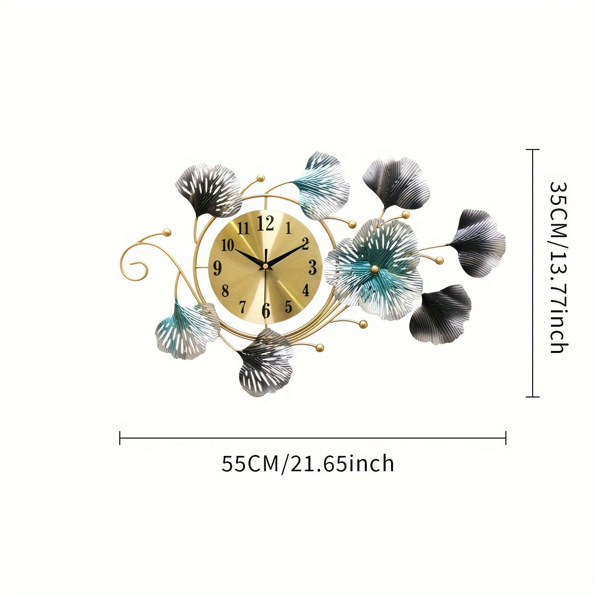 Reloj de Pared Metálico con Forma de Hoja - Mecanismo Silencioso, Batería AA, Diseño Moderno Minimalista