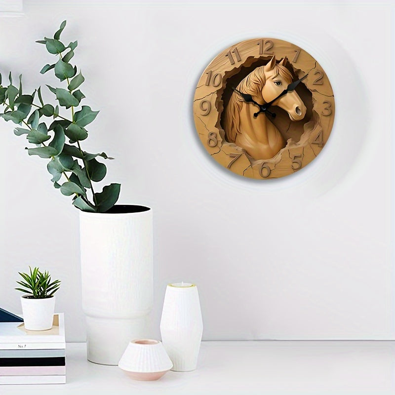 EquineElegance - Orologio da parete silenzioso in legno intagliato