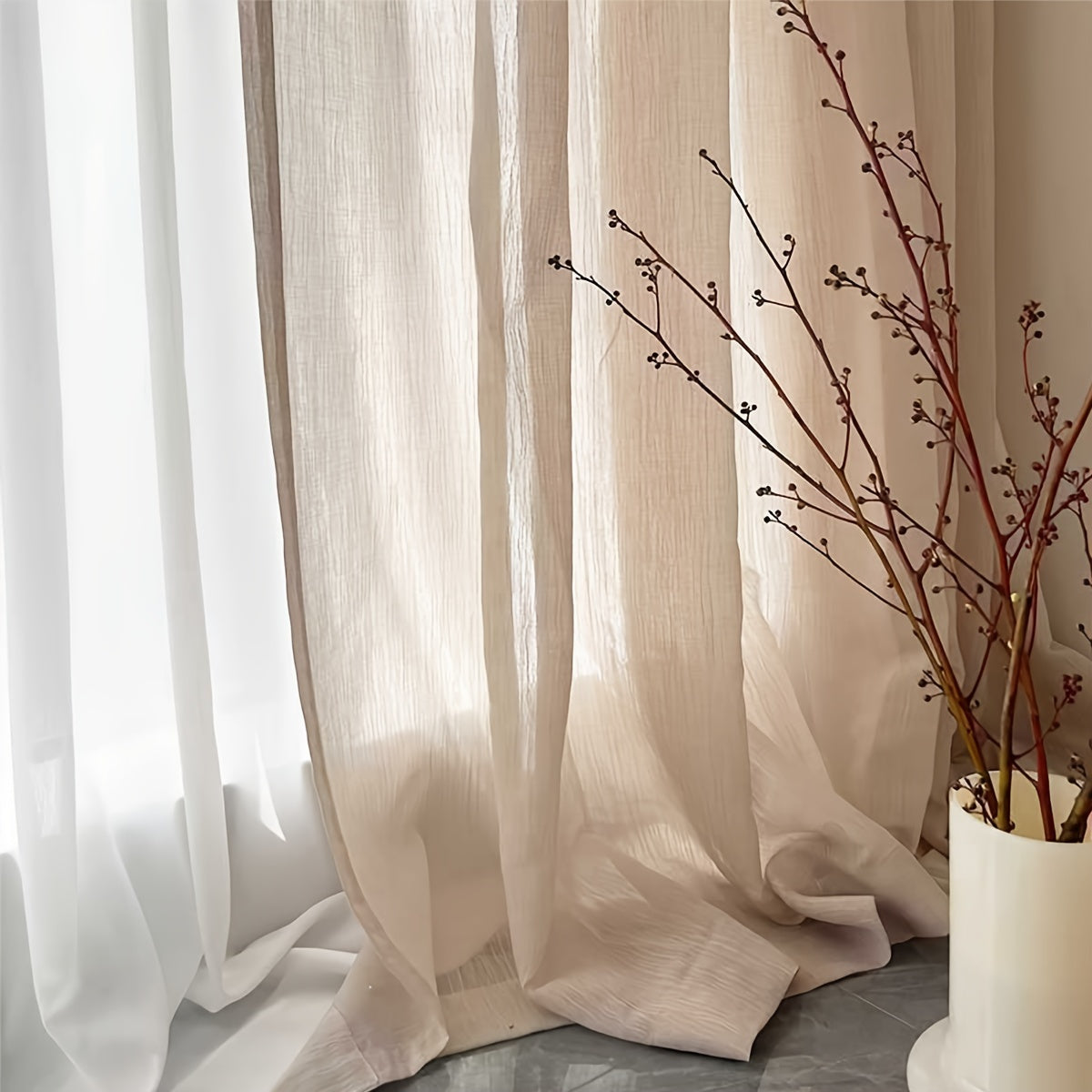 Cortinados de Linho Modernos - 2 Peças Estilo Cânhamo Japonês com Bolsa para Varão