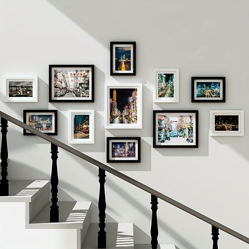 Set de 11 marcos de fotos para galería - Estilo clásico, incluye fotos de paisajes, instalación sin taladro, varios tamaños para decoración de sala de estar