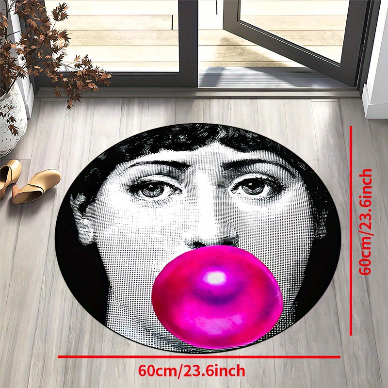 Tappeto Rotondo Donna che Soffia Bolle - Antiscivolo, Lavabile, Morbido Tappeto in Poliestere per Soggiorno, Camera da Letto, Ingresso, Patio e Giardino