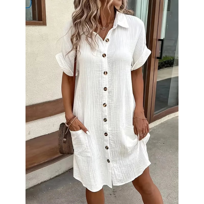Abito Camicia Vestito Midi Bottoni E Tasche - Image 1