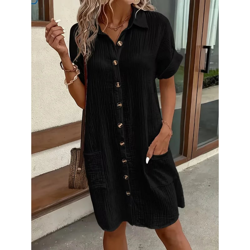 Abito Camicia Vestito Midi Bottoni E Tasche - Image 2