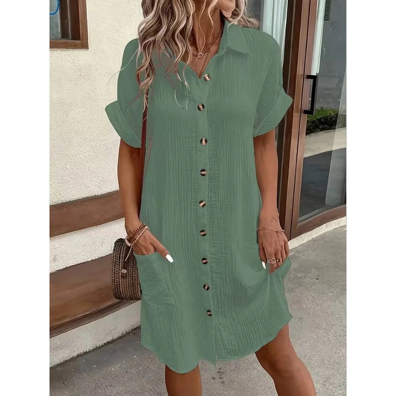 Abito Camicia Vestito Midi Bottoni E Tasche - Image 3