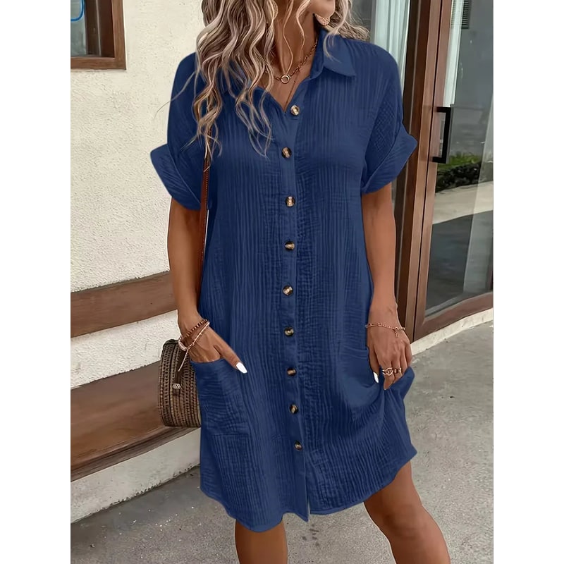 Abito Camicia Vestito Midi Bottoni E Tasche - Image 7
