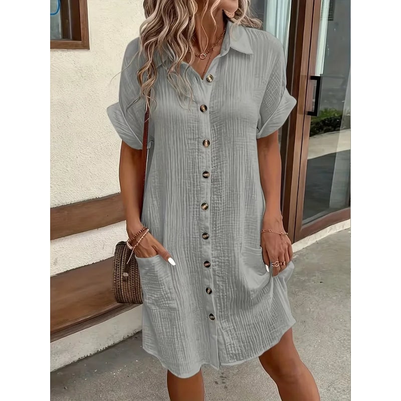 Abito Camicia Vestito Midi Bottoni E Tasche - Image 8