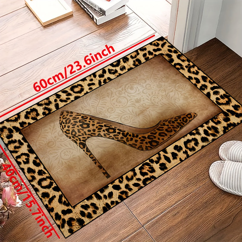 Tappeto Antiscivolo Lavabile - Tappeto Impermeabile per Ingresso, Soggiorno, Camera da Letto, Terrazza Esterna - Design a Stampa Leopardo con Tacchi Alti