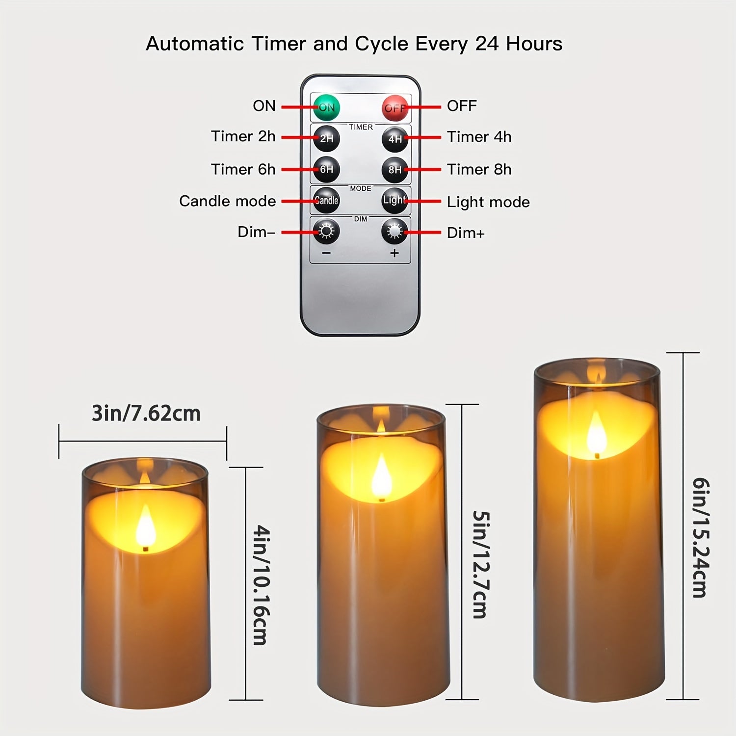 3 velas LED con control remoto - con función de temporizador y sensor infrarrojo, gris