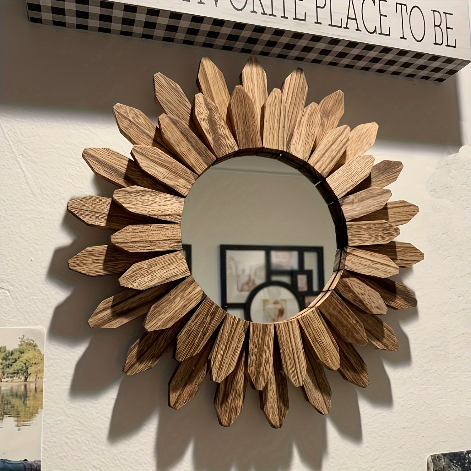 Specchio in legno con cornice a forma di fiore – Specchio decorativo da parete per soggiorno, camera da letto e bagno