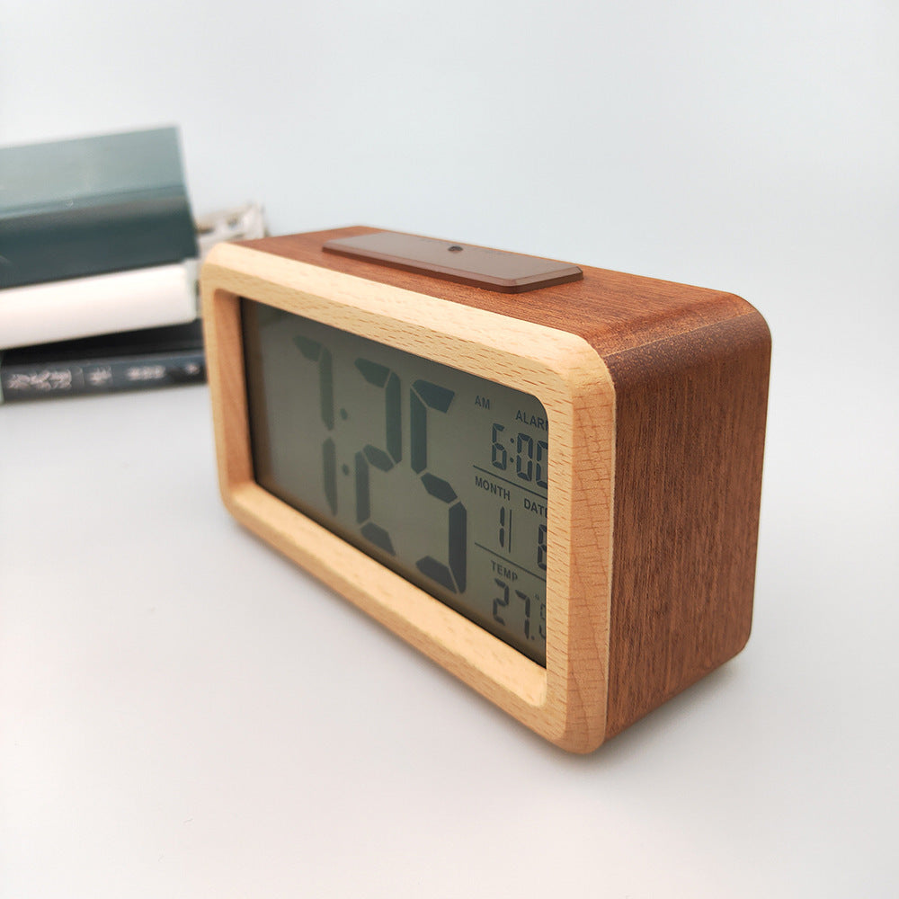 WoodChrono - Chic Wooden Alarm Clock with Calendar & Temperature Display