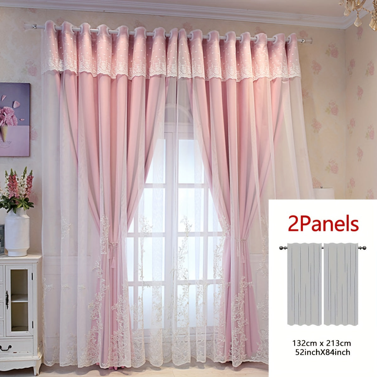 2 Piezas Cortinas Bordadas de Hada Elfo - Paneles de Cortina Translúcidos con Tela Integrada y Anillas