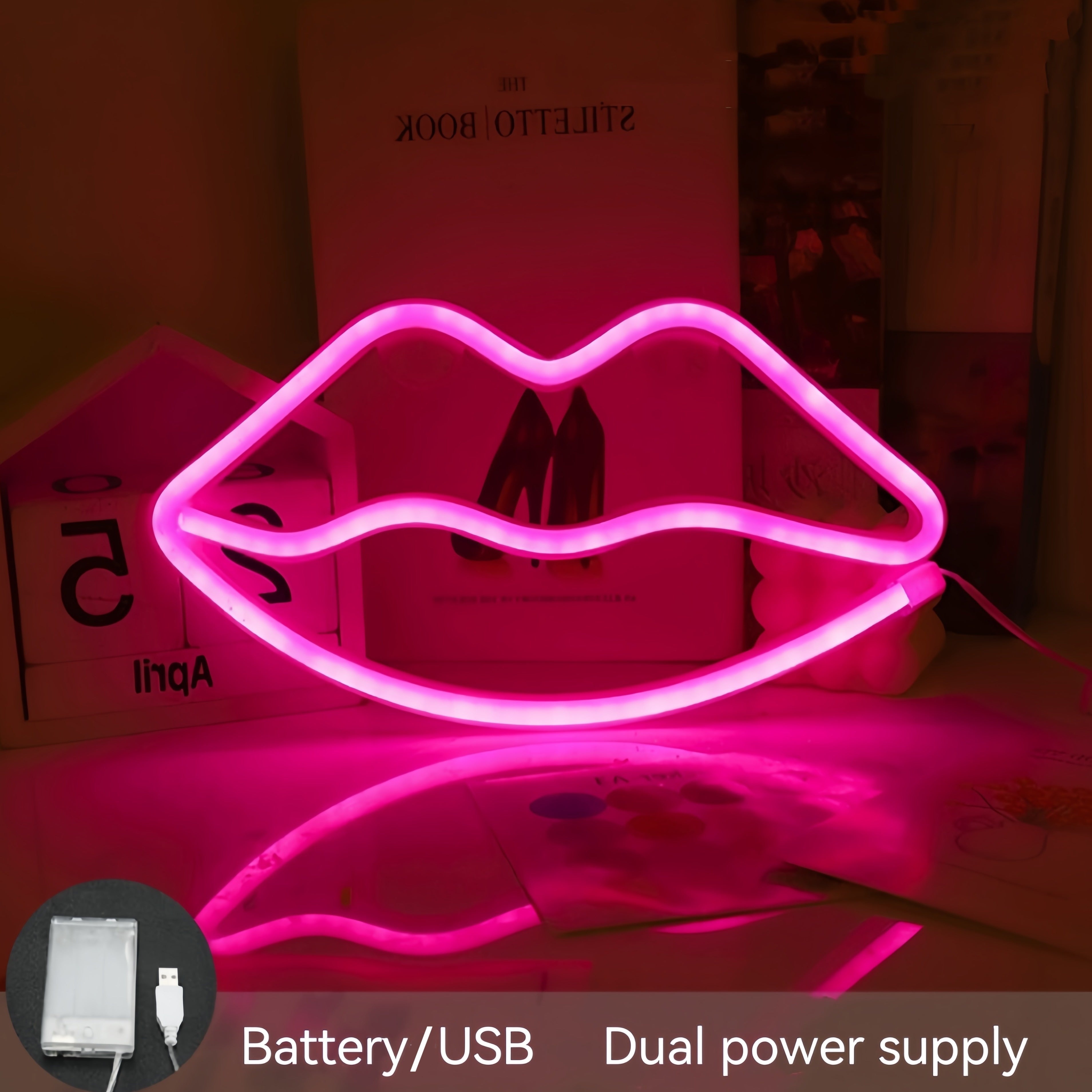 GlowLips - Neon Pink LED Lip Lamp, USB Powered, Valentine's Day Decoration