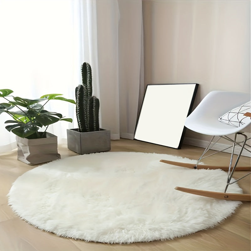 Tapete Redondo de Pelúcia Branco Super Macio - Perfeito para Sala de Estar, Quarto e Quarto de Criança - Antiderrapante, Fofo e Fabricado à Máquina