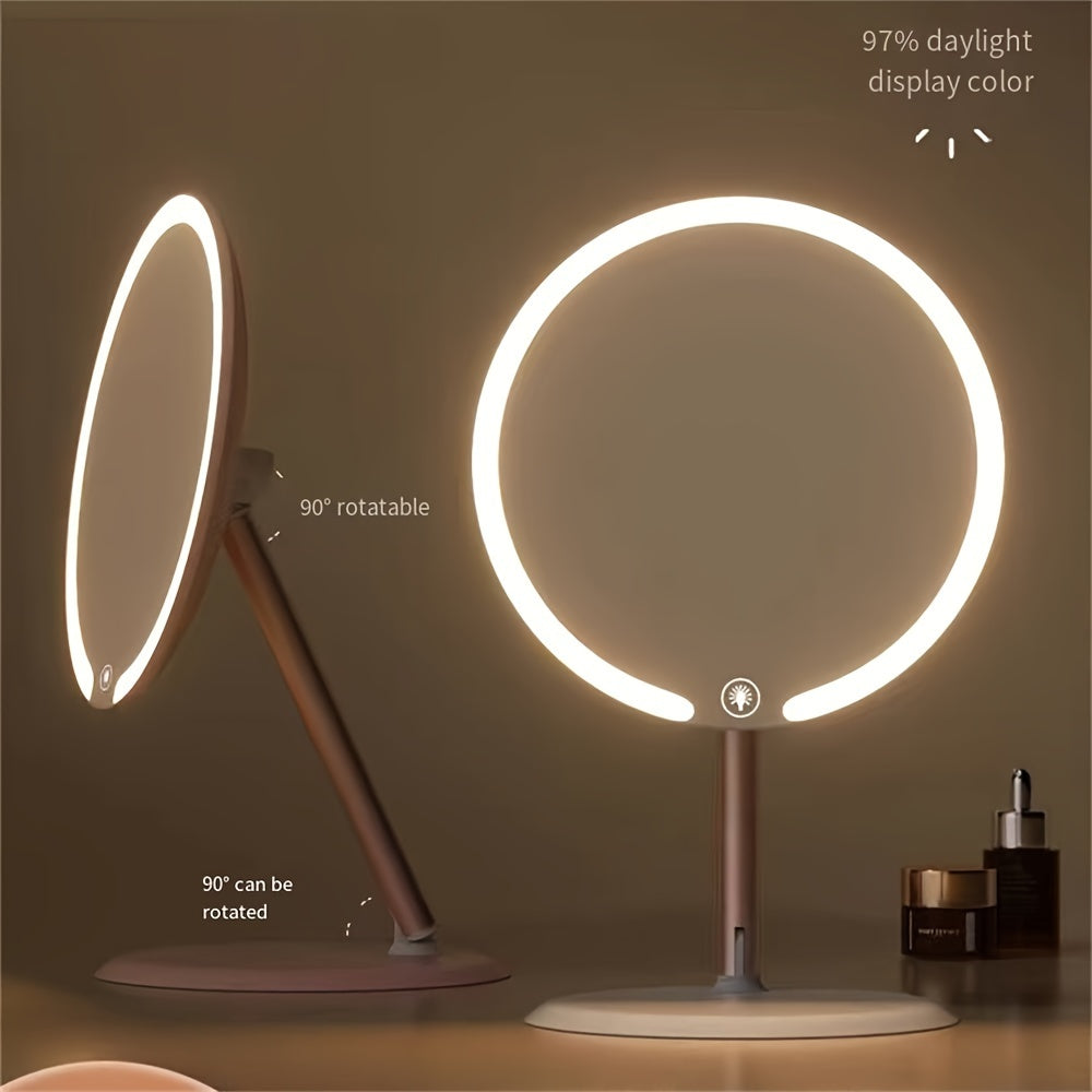 Specchio per trucco LED con supporto lampada – Illuminazione regolabile a tre colori, ricaricabile e portatile