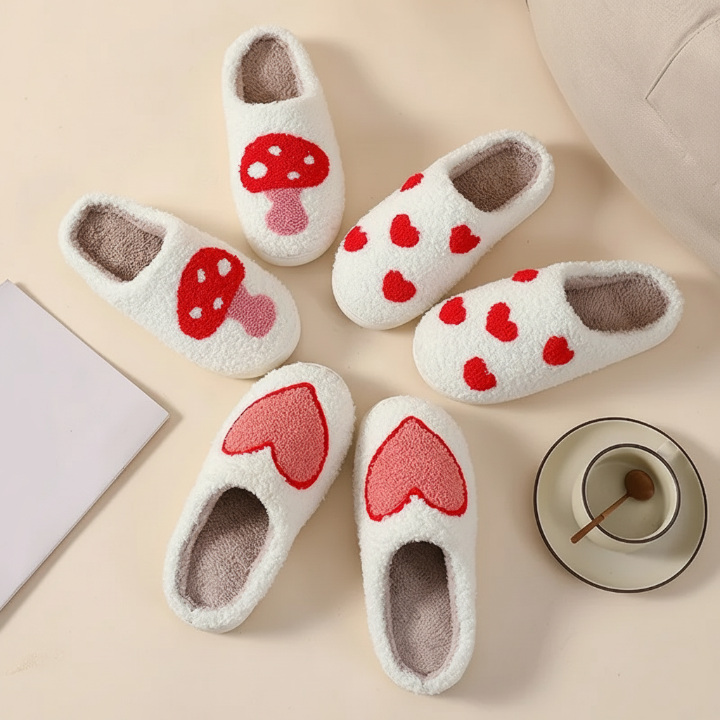 Cushion House Slippers Heart Mushroom Pattern Soft Memory Foam