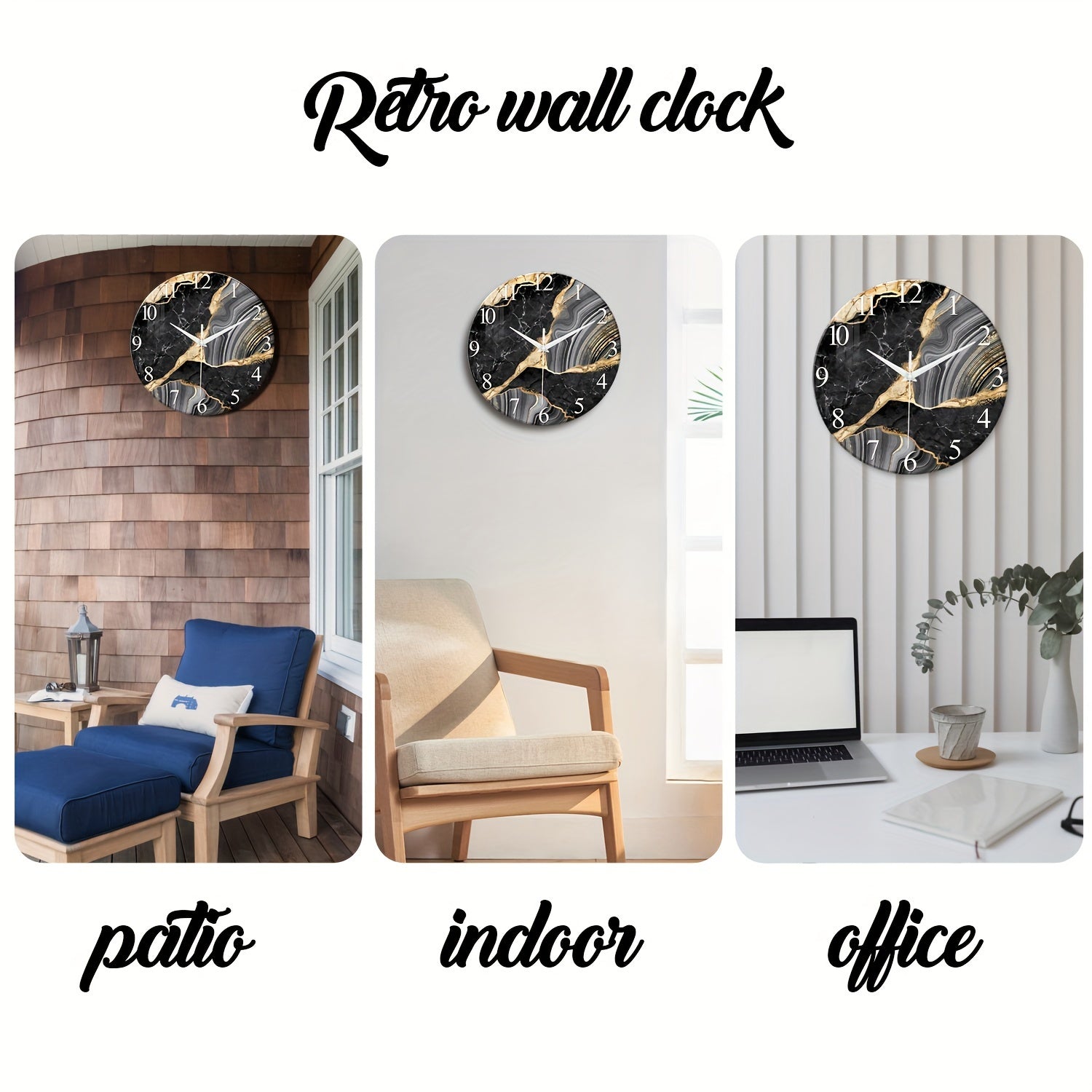 Reloj de pared moderno de vidrio de 12 pulgadas con patrón de mármol - Silencioso y alimentado por batería, perfecto para sala de estar y dormitorio (sin batería)