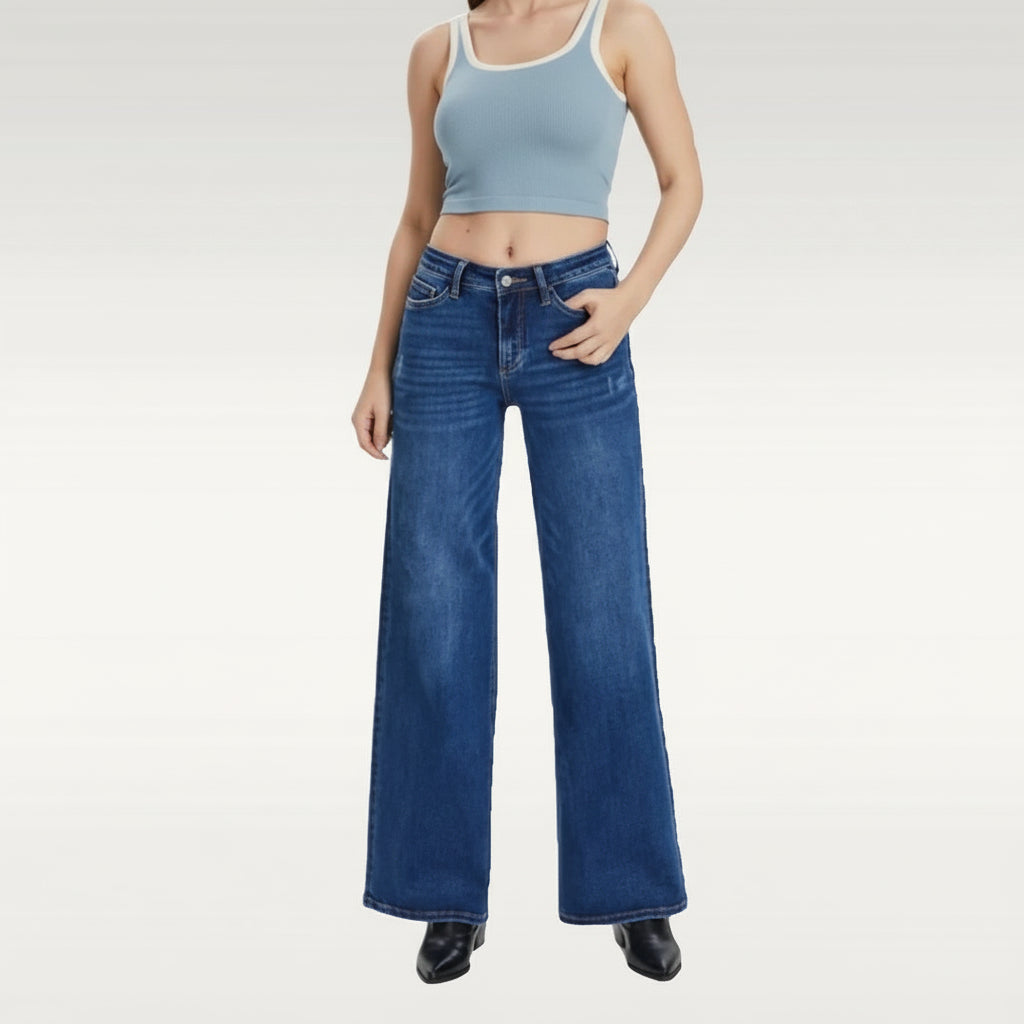 Women's Jeans Wide Leg High Waist Stretch Vintage Denim