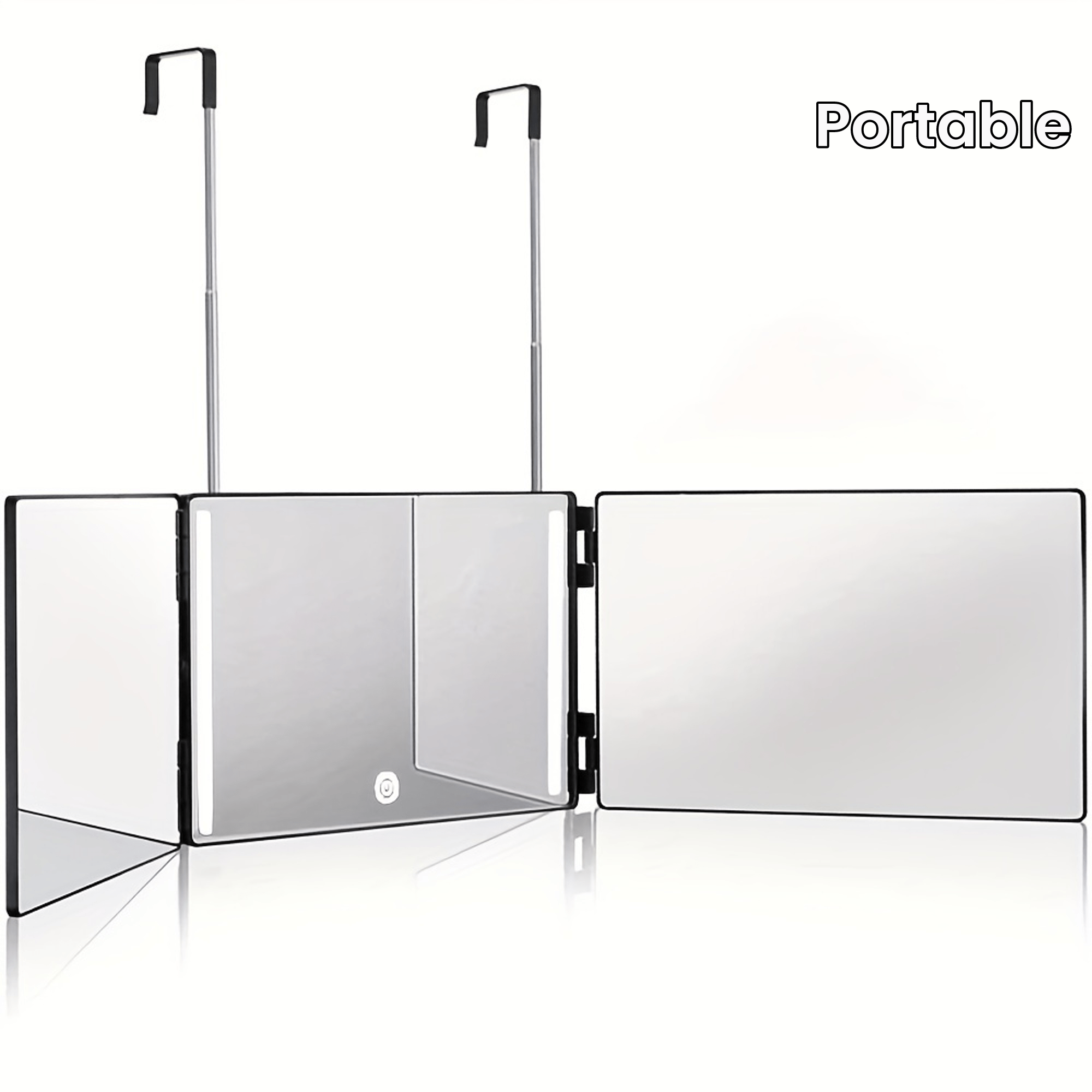 Espejo de 3 lados para cortar el cabello – Espejo de maquillaje LED plegable 360° con altura ajustable, portátil para viajes