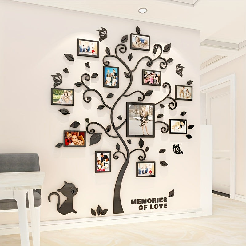 1 Juego Marco de Fotos Acrílico Decoración de Pared - Árbol de Fotos 3D Creativo para Familia y Mascotas, Pegatina de Pared Autoadhesiva para Sala de Estar, Pasillo, Porche, Comparte Recuerdos Especiales