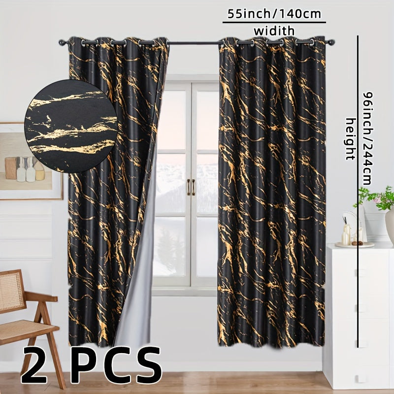 2 Pezzi di Tende Oscuranti in Marmo Stampato con Foglia d'Oro - Copertura per Finestre per Soggiorno e Camera da Letto