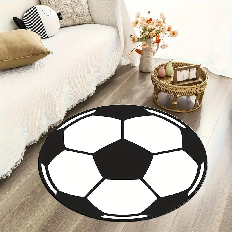 Alfombra Redonda de Diseño de Fútbol – Antideslizante, Lavable a Máquina, Alfombrilla Ligera para Sala de Estar y Dormitorio