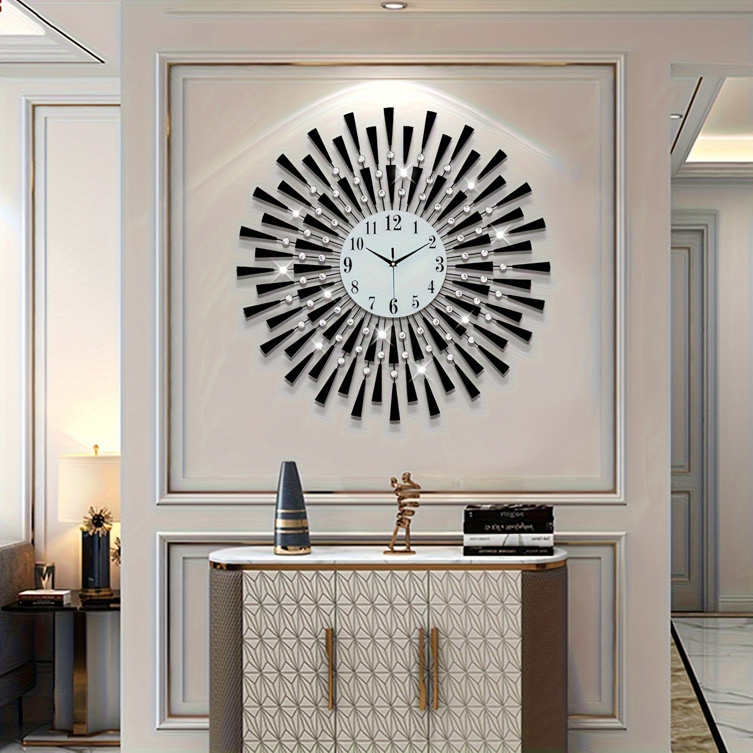 Stille Zwarte Metalen Wandklok met Glazen Wijzerplaat - Batterij Gevoed voor Woonkamer, Slaapkamer, Kantoor