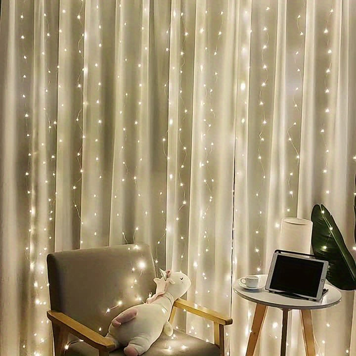 LumiGlow - 300 LED Warm White USB Curtain Lights with Remote Control