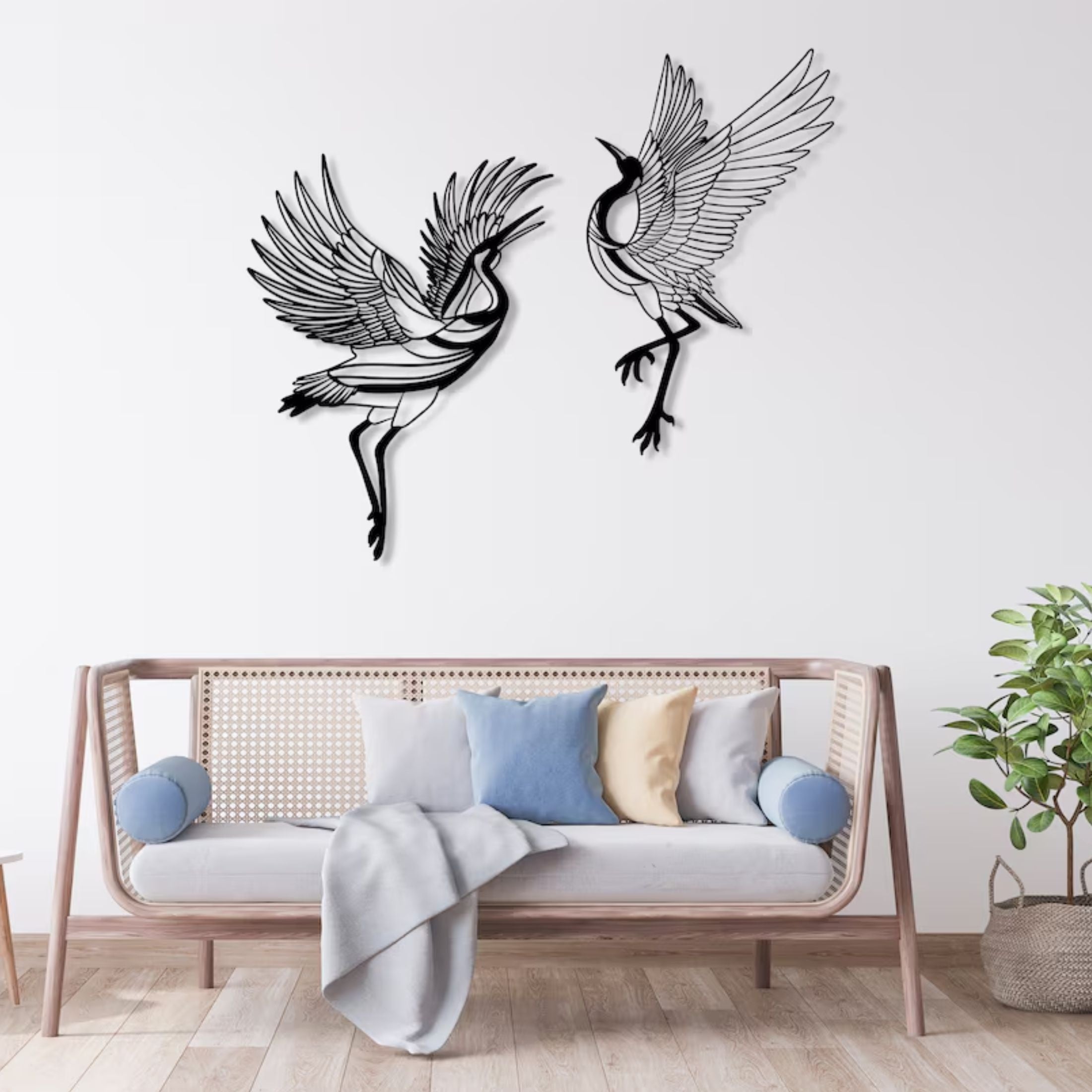 CraneArt - 2-piece Metal Crane Wall Art Set