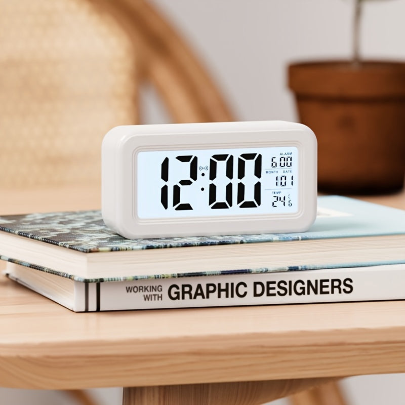 Digital Alarm Clock with LCD Screen - Date and Temperature Display