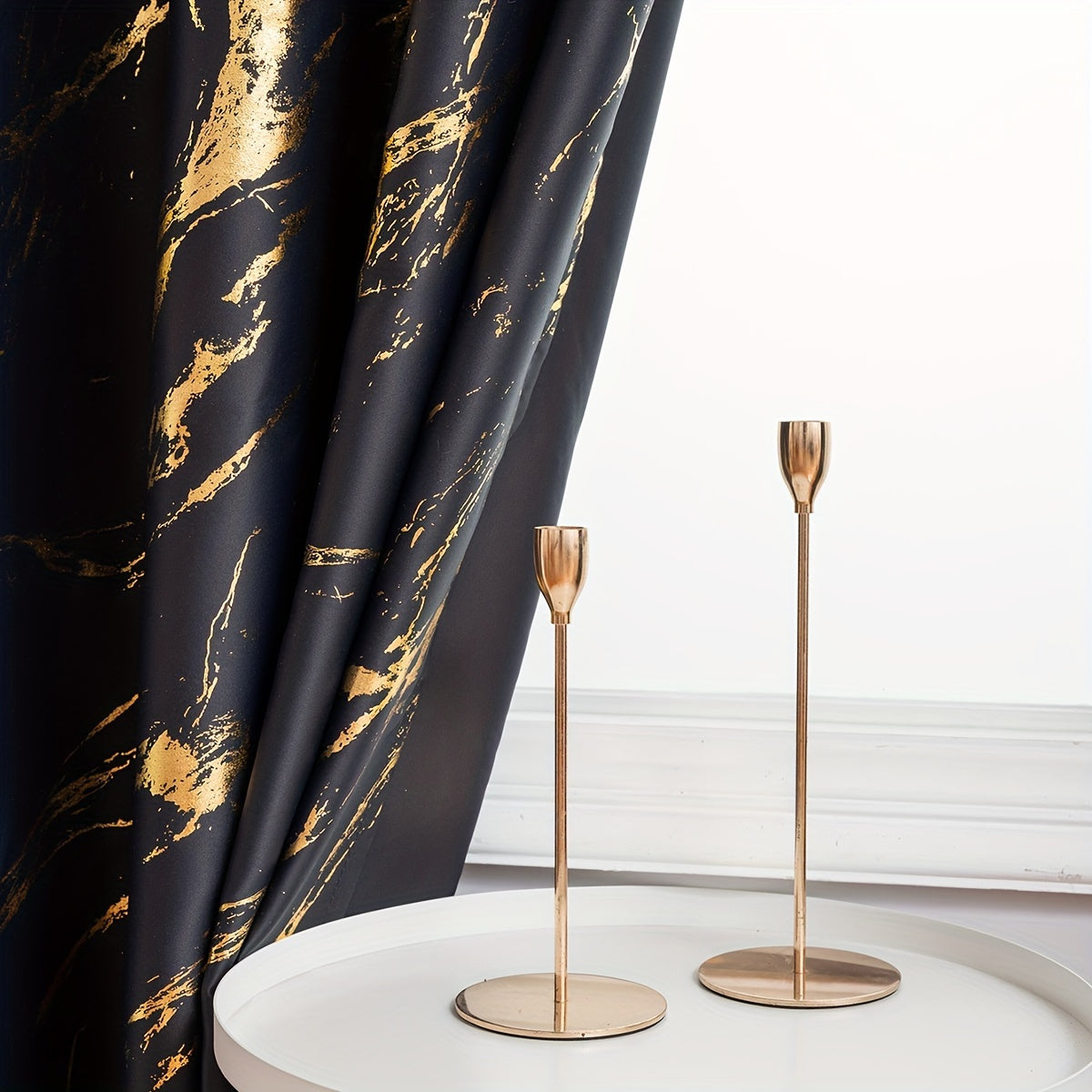 2 Pieces Bronzing Marble Print Blackout Curtains - Sunshade for Living Room and Bedroom