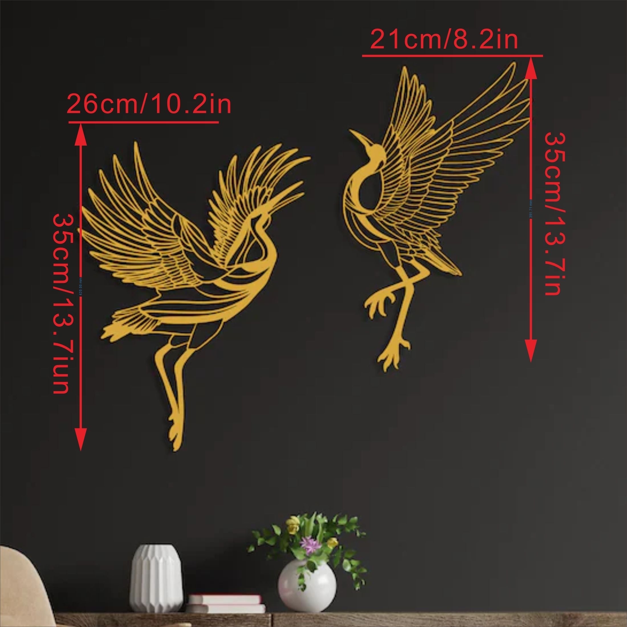 CraneArt - 2-piece Metal Crane Wall Art Set