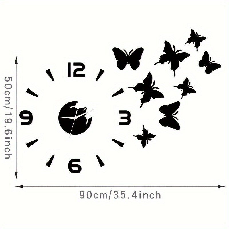 AcrylicButterfly - Relógio de Parede Espelho 3D Borboleta Faça Você Mesmo