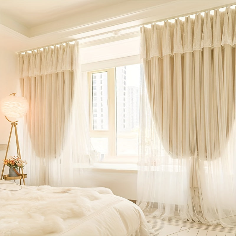 2 Peças de Cortinados Opacos Estilo Princesa Francesa - Revestimento de Janelas para Privacidade no Quarto e Sala de Estar
