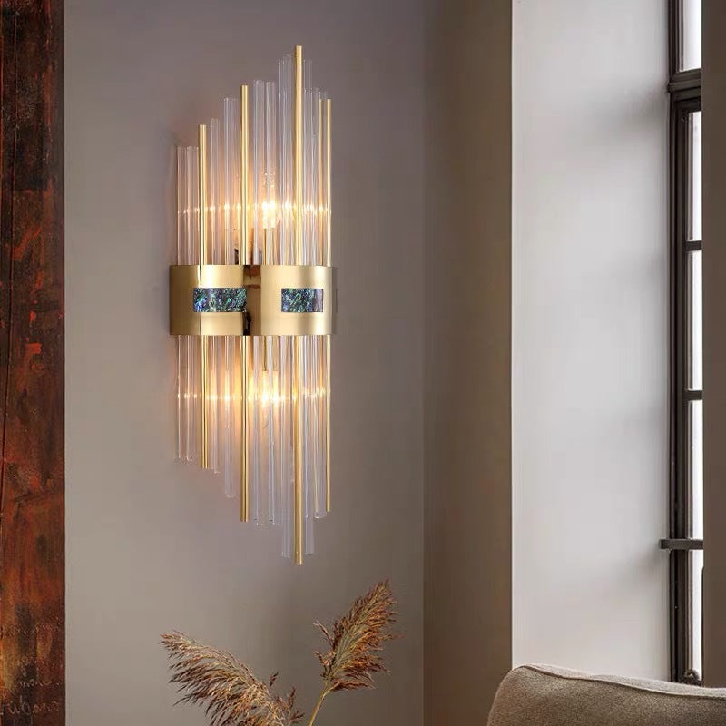 Candeeiro de Parede LED Crystal Kristal Dourado, Sala de Estar/Quarto, Metal/Acrílico