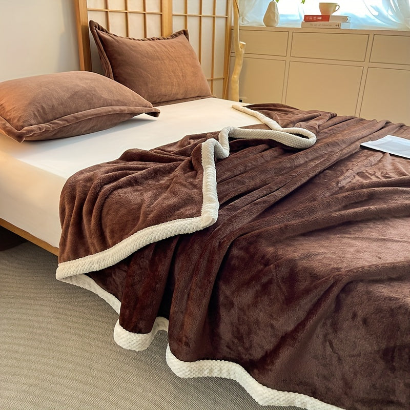 Manta de Coral de Dupla Face - Flanela Grossa de Inverno, Manta Suave de Veludo para Sofá com Tecido Não Tecido, Lavável à Máquina