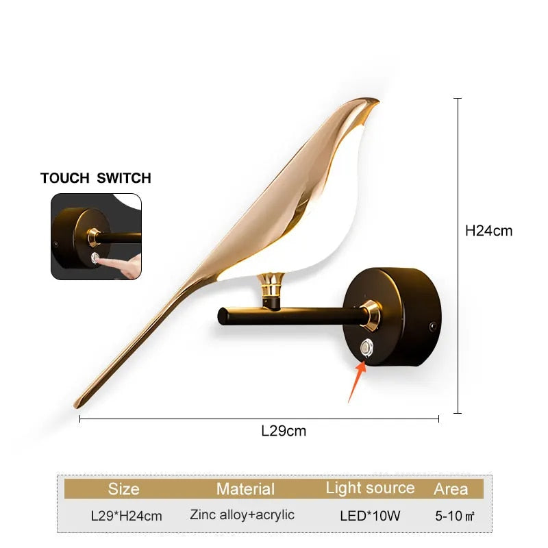 WingSpan - Candeeiro de Parede Vogel giratório 360° – Iluminação Elegante e Divertida para Casa