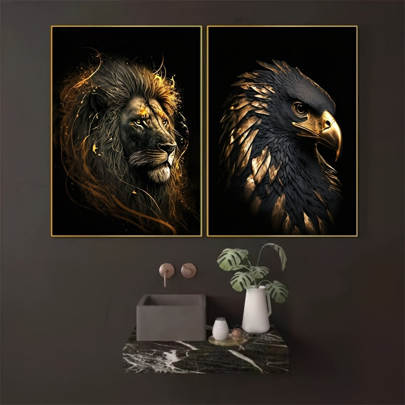 3 pezzi Poster in Tela Non Incorniciati - Arte Moderna, Dipinti Astratti del Leone d'Oro e dell'Aquila, Regalo Ideale per Camera da Letto, Soggiorno, Corridoio, Decorazione da Parete, Decorazione Invernale, Abbellimento della Stanza