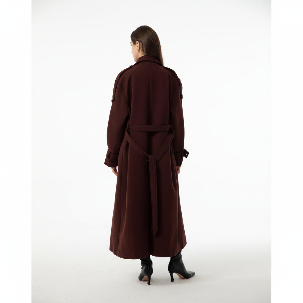 Women's Winter Coat Long Coat Belted Lapel Collar